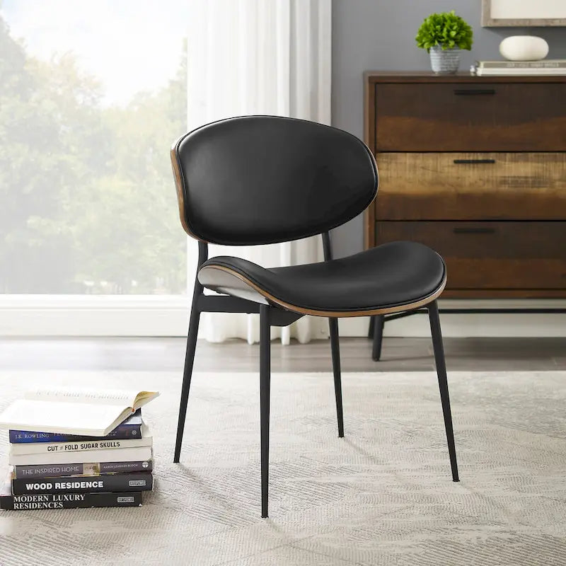 Mid-Century Faux Leather Upholstered Wood Accent Desk Chair