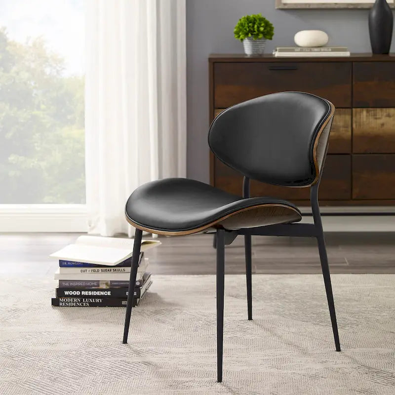 Mid-Century Faux Leather Upholstered Wood Accent Desk Chair