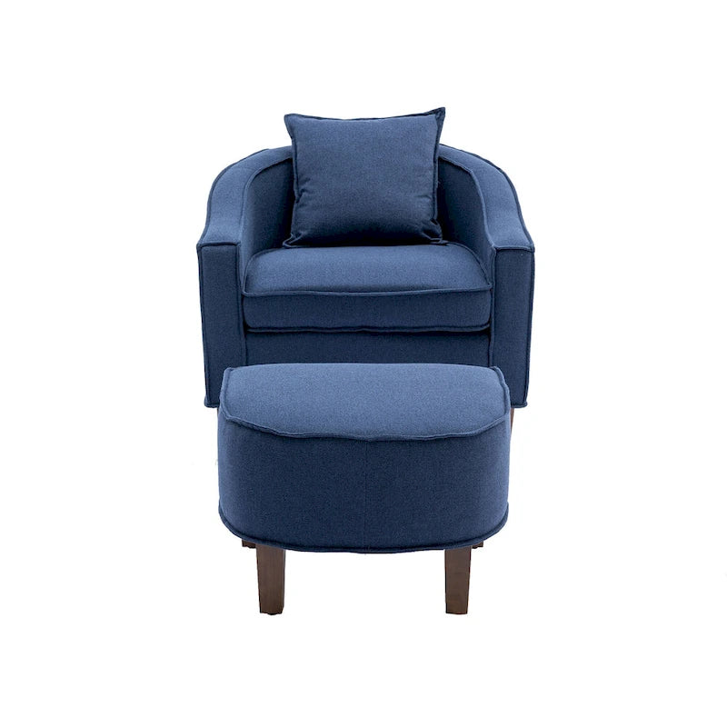 Linen/Polyester Upholstered Mid Century Barrel Chair with Ottoman