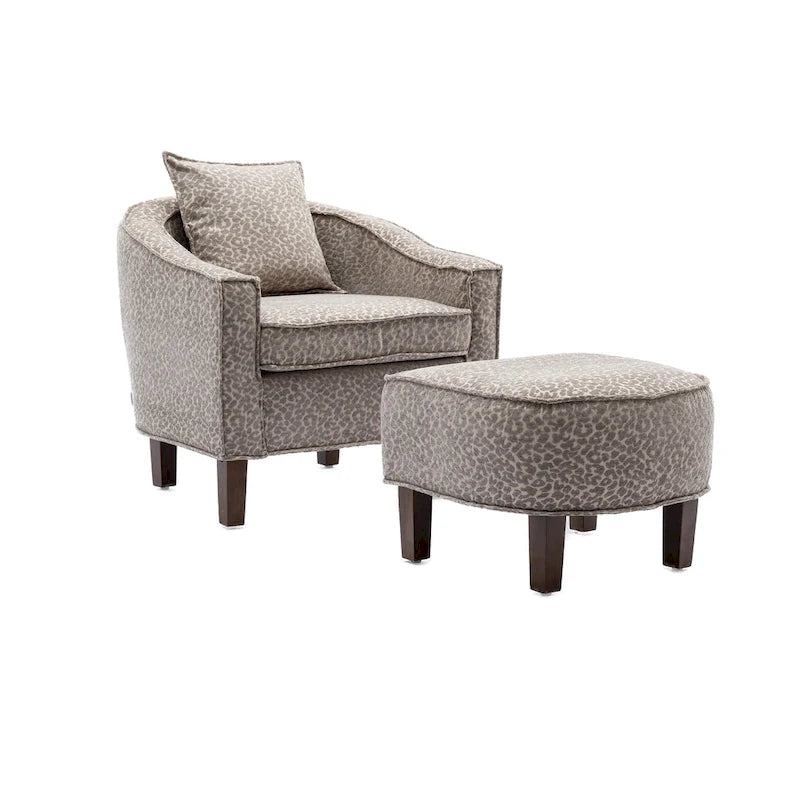 Linen/Polyester Upholstered Mid Century Barrel Chair with Ottoman