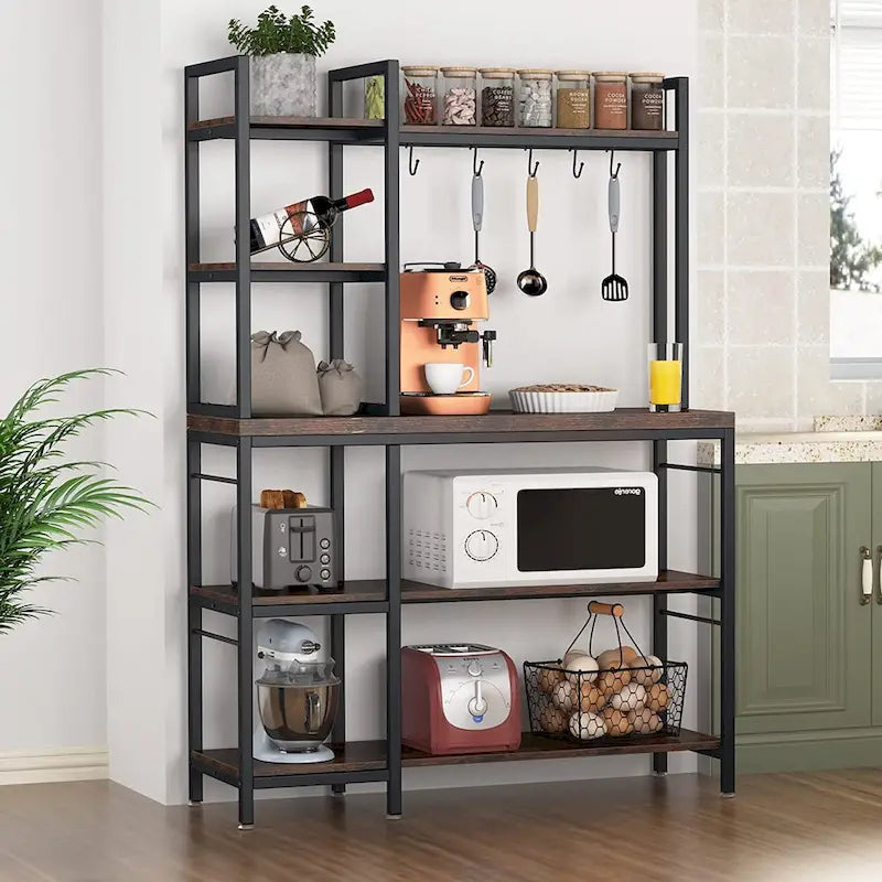 5-Tier Bakers Rack,Utility Storage Shelf with Storage Hutch for Kitchen, Microwave Oven Stand