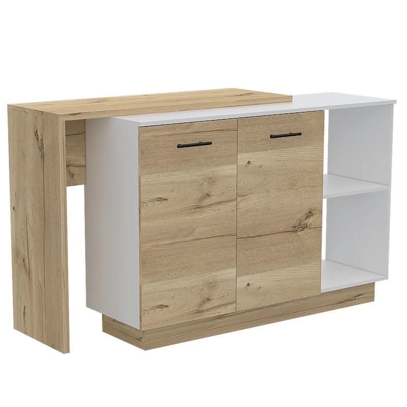 TUHOME Sicilia Kitchen Island with 2 Open Shelves, Double Door Cabinet, and 3 Inner Shelves