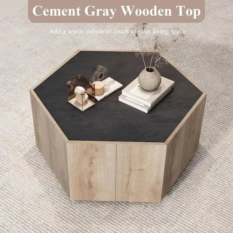 Hexagonal Coffee Table, Scratch Resistant Center Table with Drawers