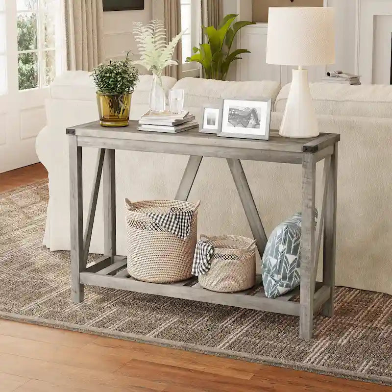 Pellebant A-frame Entry Console Table Long Sofa Table with Shelf - 45.27 in L x 13.98 in W x 31.88 in H