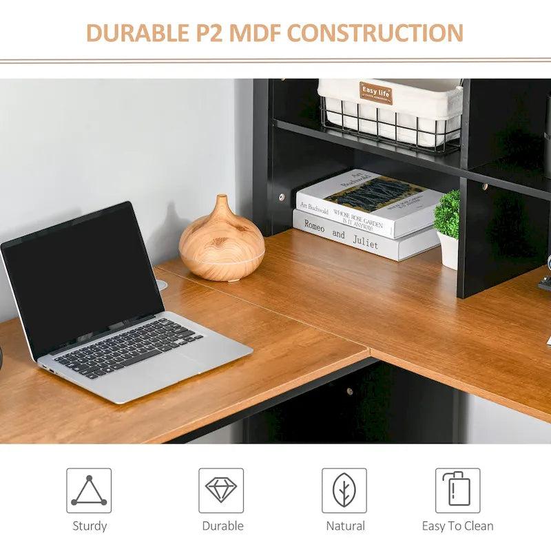 HOMCOM L-Shaped Corner Computer Desk with Hutch, Home Office Desk Study Workstation Table