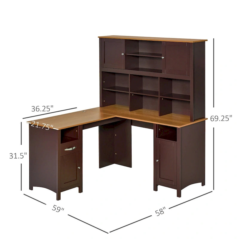 HOMCOM L-Shaped Corner Computer Desk with Hutch, Home Office Desk Study Workstation Table