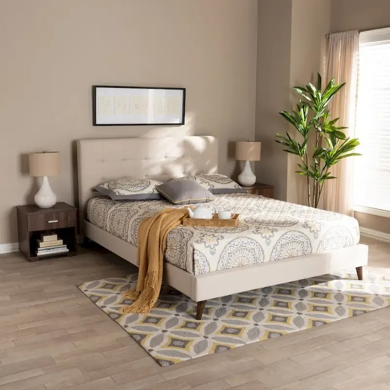Carson Carrington Uggyallen Mid-century Fabric Bed with 2 Nightstands