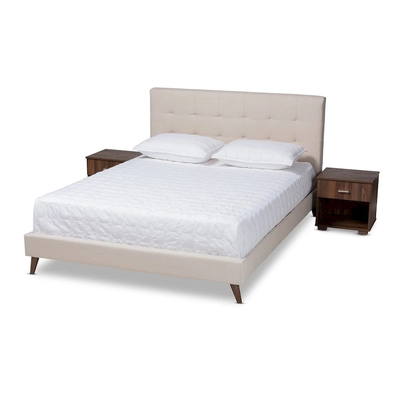 Carson Carrington Uggyallen Mid-century Fabric Bed with 2 Nightstands