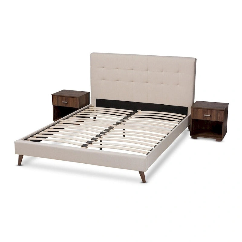 Carson Carrington Uggyallen Mid-century Fabric Bed with 2 Nightstands