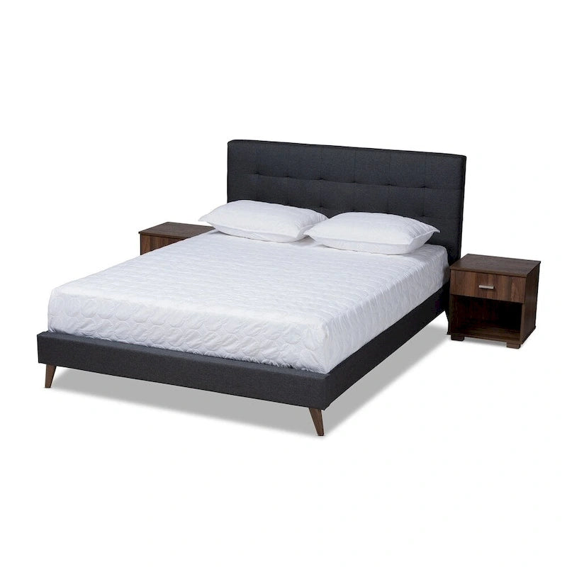Carson Carrington Uggyallen Mid-century Fabric Bed with 2 Nightstands