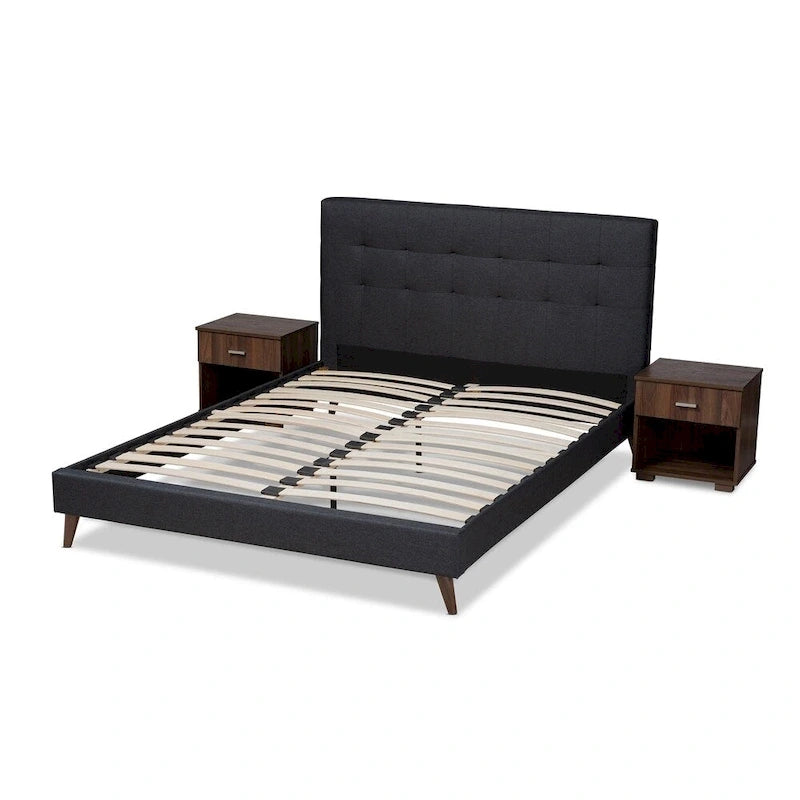 Carson Carrington Uggyallen Mid-century Fabric Bed with 2 Nightstands