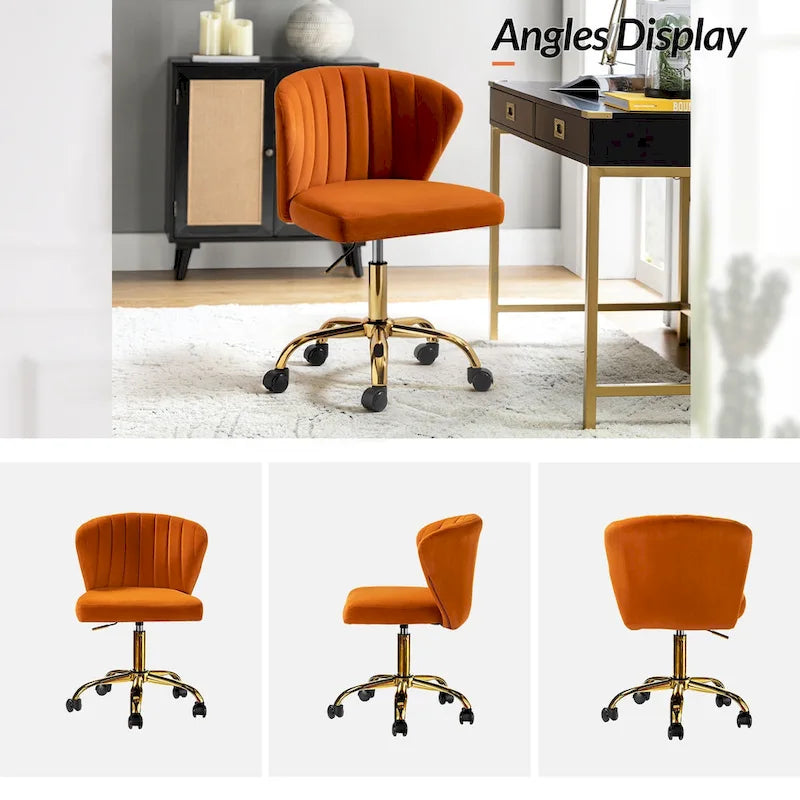 Ilia Modern Velvet Wingback 360 degree Ergonomic Office Task Chair with Channel Tufted Back by HULALA HOME