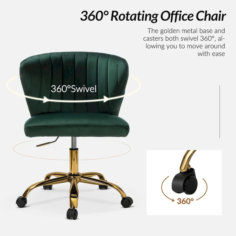 Ilia Modern Velvet Wingback 360 degree Ergonomic Office Task Chair with Channel Tufted Back by HULALA HOME