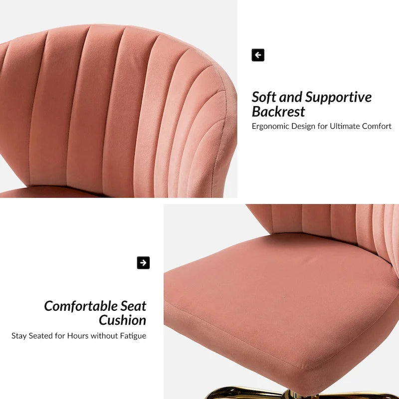 Ilia Modern Velvet Wingback 360 degree Ergonomic Office Task Chair with Channel Tufted Back by HULALA HOME
