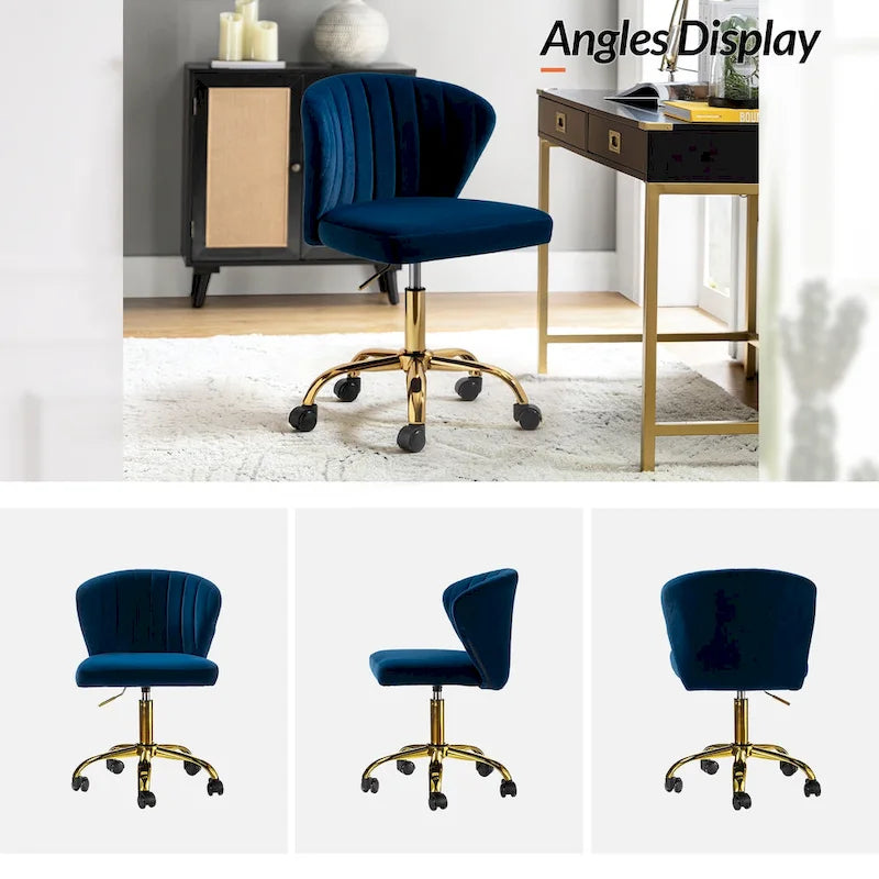 Ilia Modern Velvet Wingback 360 degree Ergonomic Office Task Chair with Channel Tufted Back by HULALA HOME