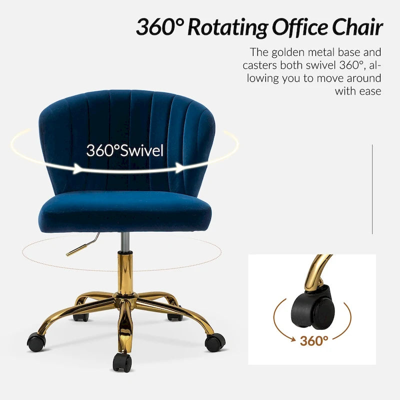 Ilia Modern Velvet Wingback 360 degree Ergonomic Office Task Chair with Channel Tufted Back by HULALA HOME