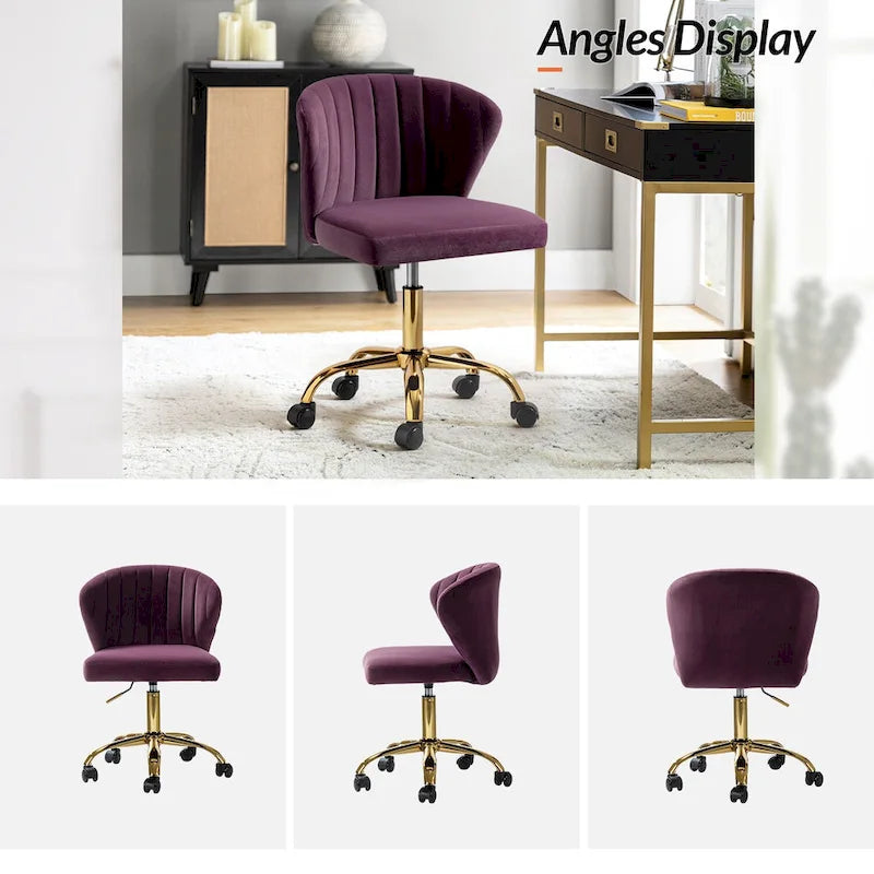 Ilia Modern Velvet Wingback 360 degree Ergonomic Office Task Chair with Channel Tufted Back by HULALA HOME