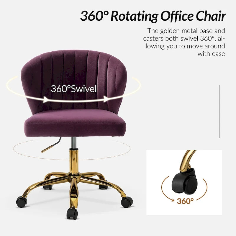 Ilia Modern Velvet Wingback 360 degree Ergonomic Office Task Chair with Channel Tufted Back by HULALA HOME