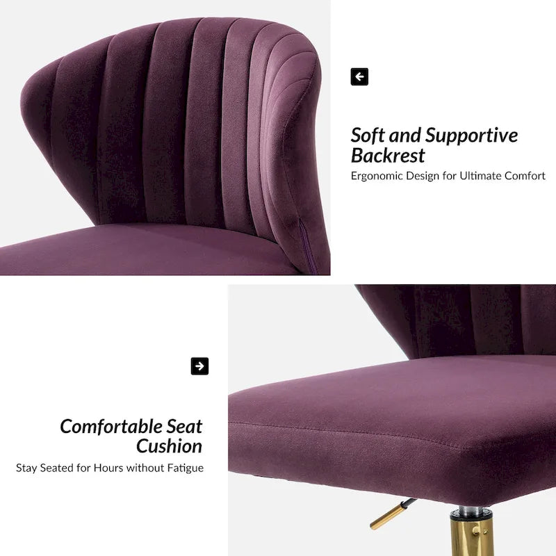 Ilia Modern Velvet Wingback 360 degree Ergonomic Office Task Chair with Channel Tufted Back by HULALA HOME
