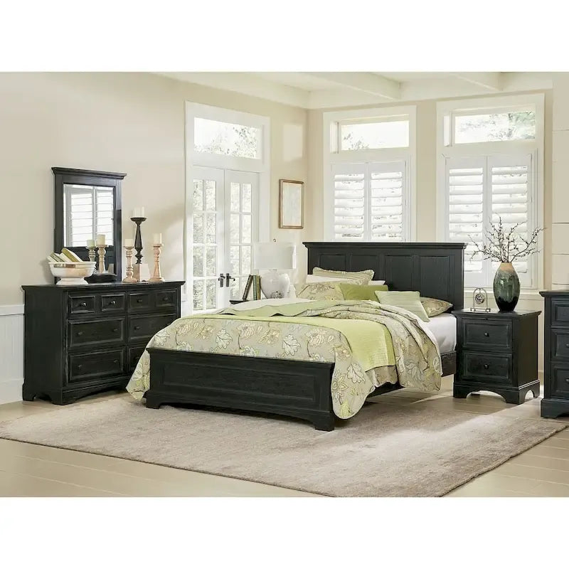 Farmhouse Basics King Bedroom Set with 2 Nightstands, 1 Dresser and 1 Mirror
