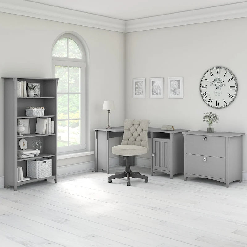 Salinas 55W Corner Desk with Lateral File Cabinet and 5 Shelf Bookcase