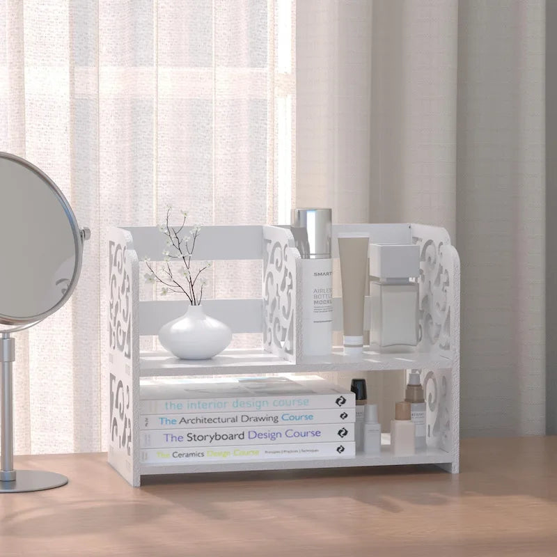 Retro 3-Compartment White Wood Desk Organizer
