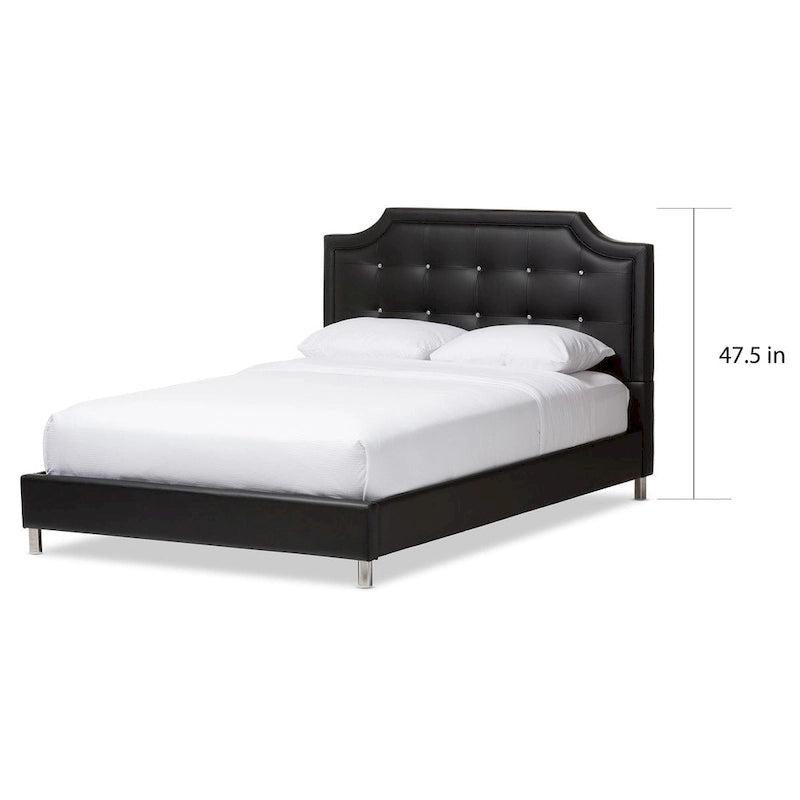 Baxton Studio Carlotta Modern Black Faux Leather Platform Bed with Upholstered Headboard
