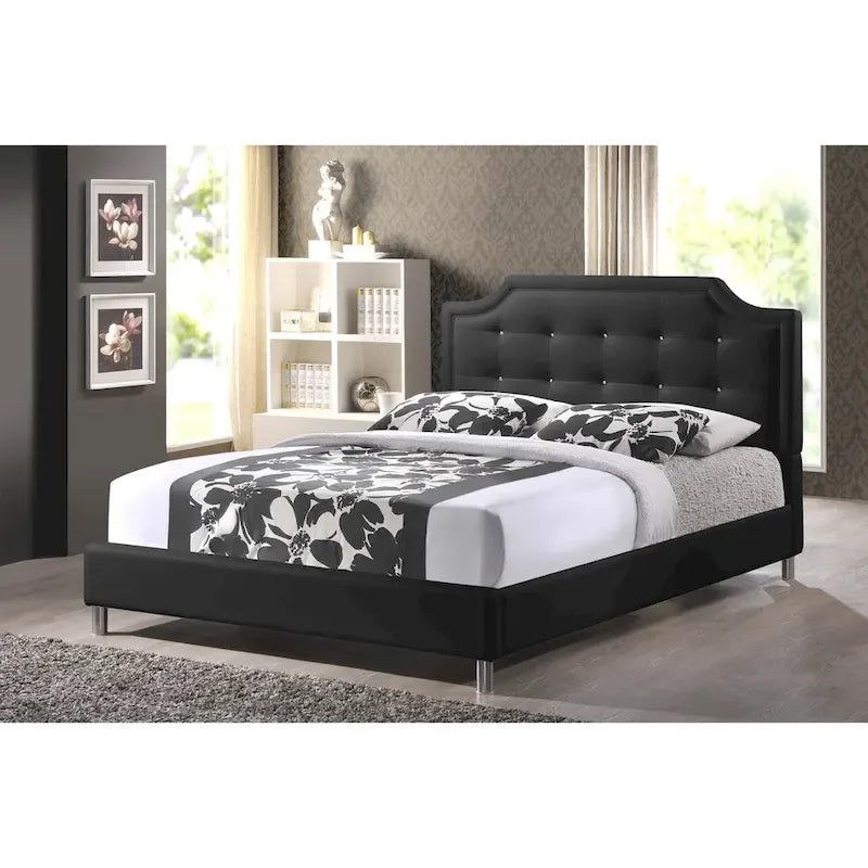 Baxton Studio Carlotta Modern Black Faux Leather Platform Bed with Upholstered Headboard