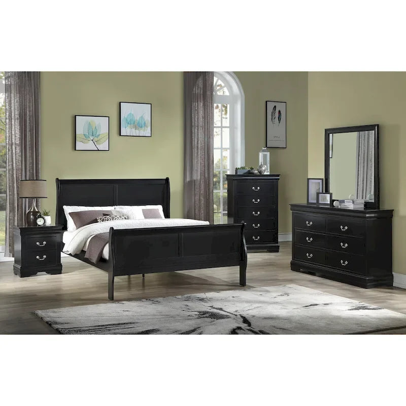 Lillie 6 Piece Black Wooden Sleigh Bedroom Set