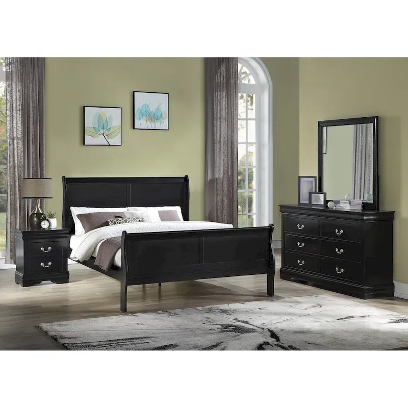 Lillie 6 Piece Black Wooden Sleigh Bedroom Set