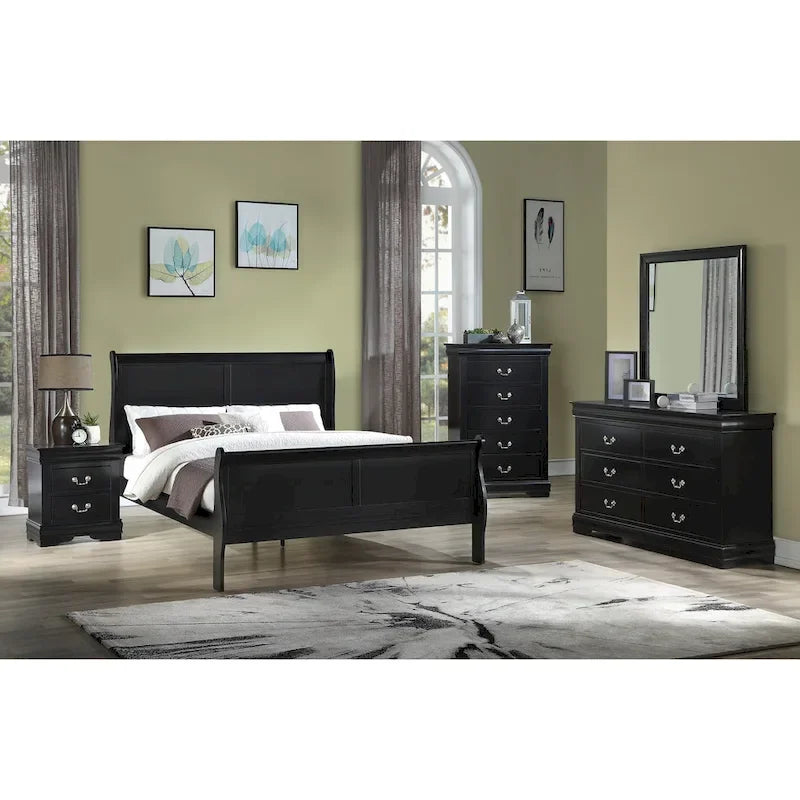 Lillie 6 Piece Black Wooden Sleigh Bedroom Set