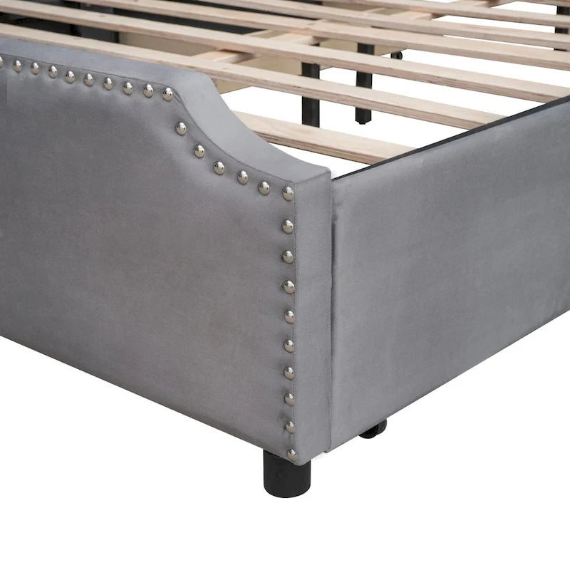 Upholstered Platform Bed with Stud Trim Headboard and Footboard