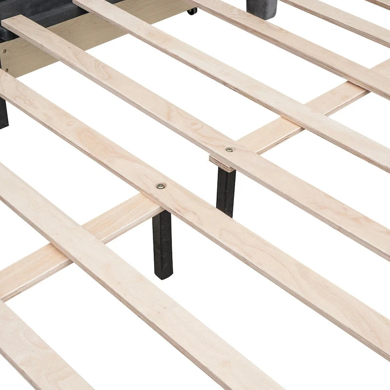 Upholstered Platform Bed with Stud Trim Headboard and Footboard