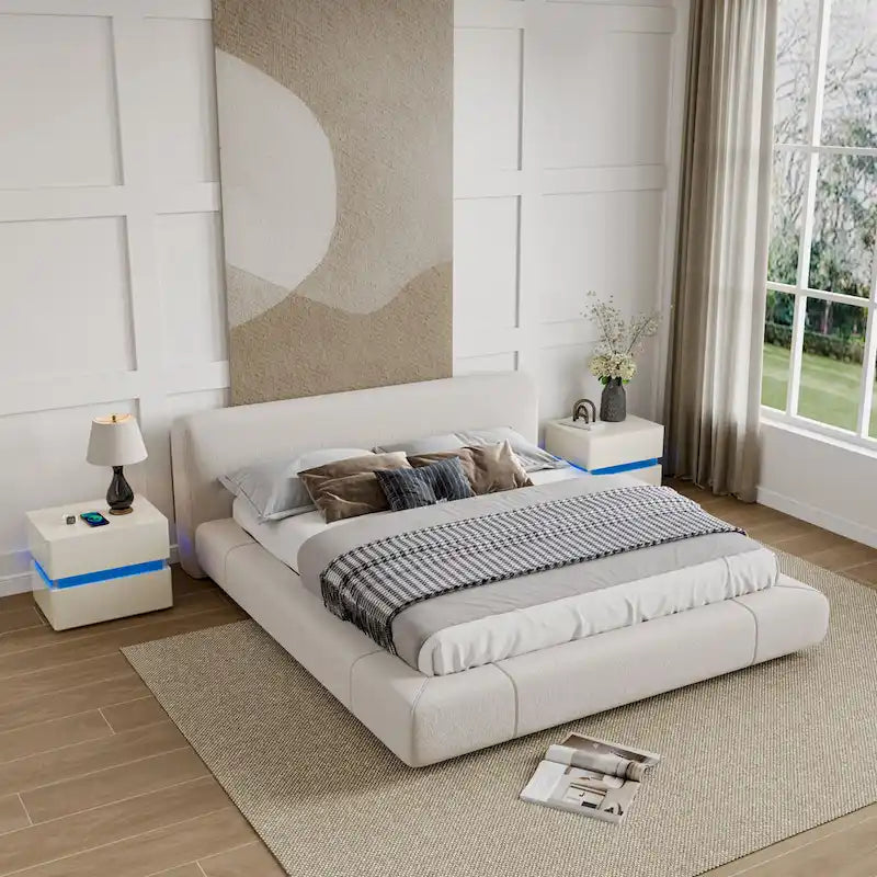 17.72 H Smart Led Nightstand with Charging Station and Drawer for Bedroom in Black/White/Cream