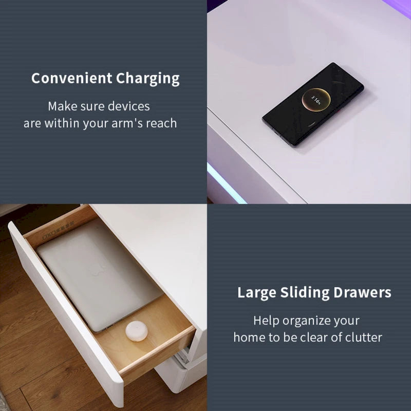 17.72 H Smart Led Nightstand with Charging Station and Drawer for Bedroom in Black/White/Cream
