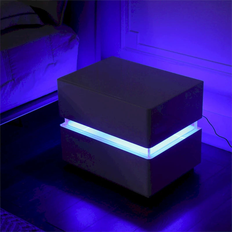 17.72 H Smart Led Nightstand with Charging Station and Drawer for Bedroom in Black/White/Cream
