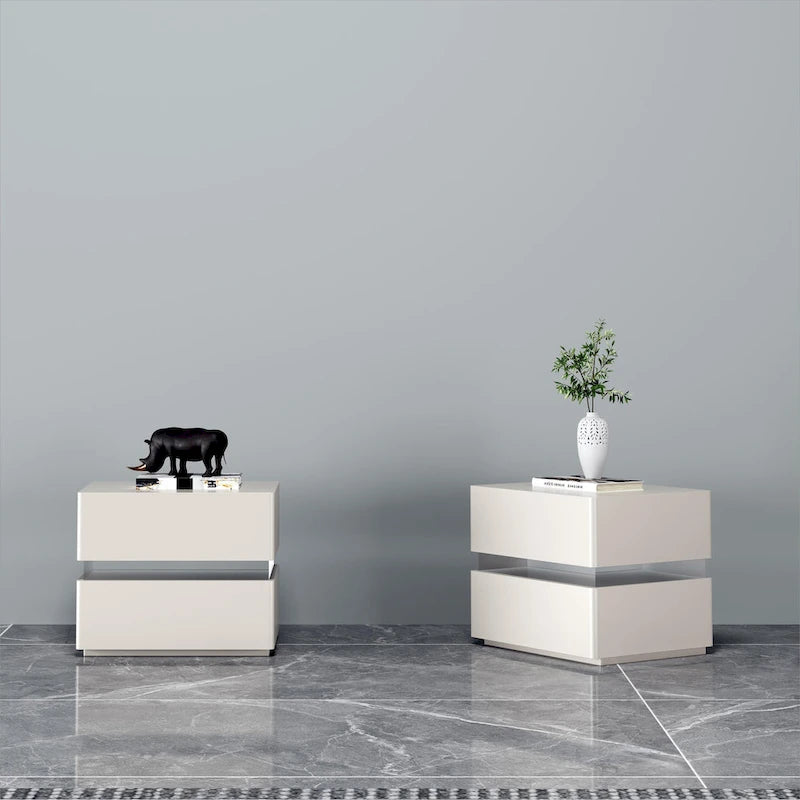 17.72 H Smart Led Nightstand with Charging Station and Drawer for Bedroom in Black/White/Cream
