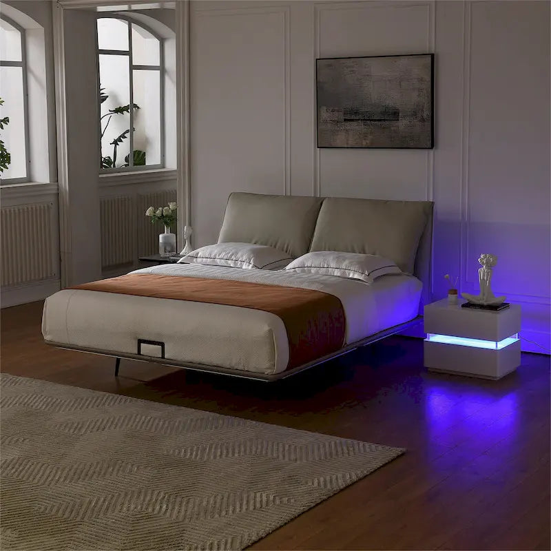 17.72 H Smart Led Nightstand with Charging Station and Drawer for Bedroom in Black/White/Cream
