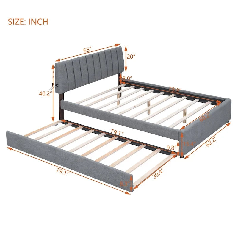 Upholstered Platform Bed with Trundle