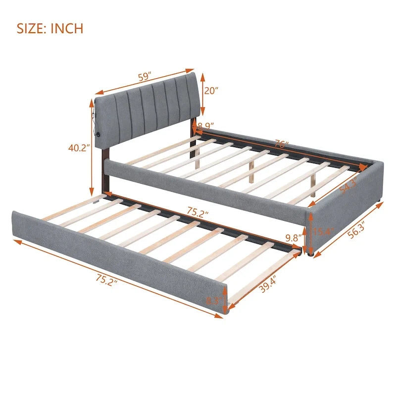 Upholstered Platform Bed with Trundle
