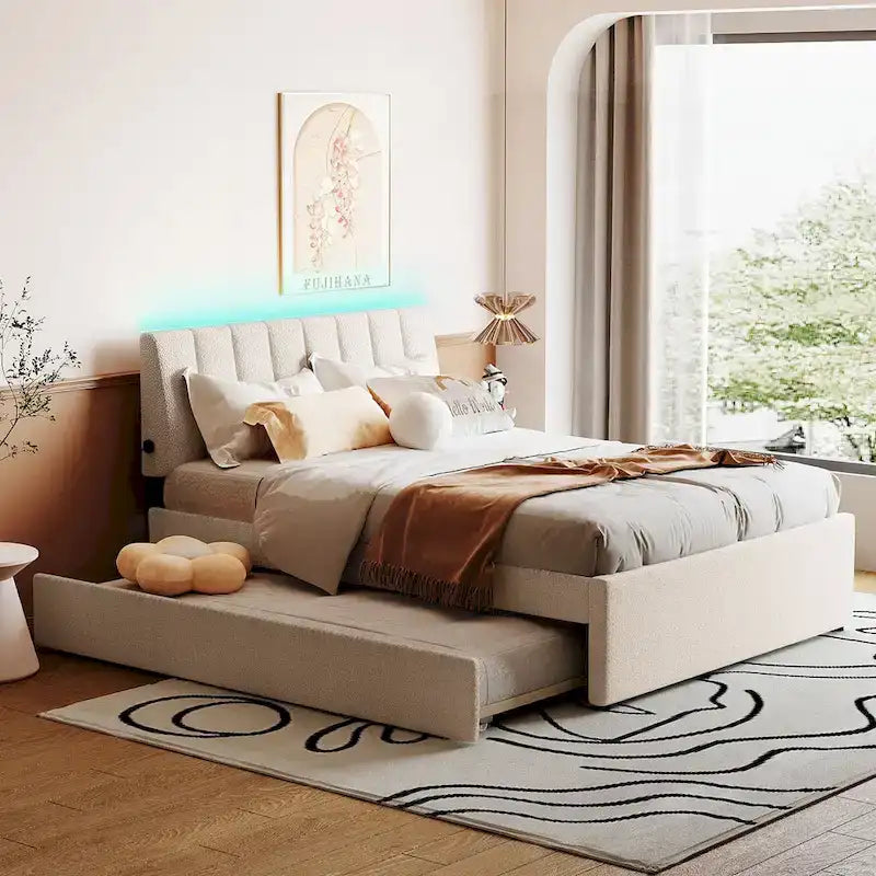 Upholstered Platform Bed with Trundle
