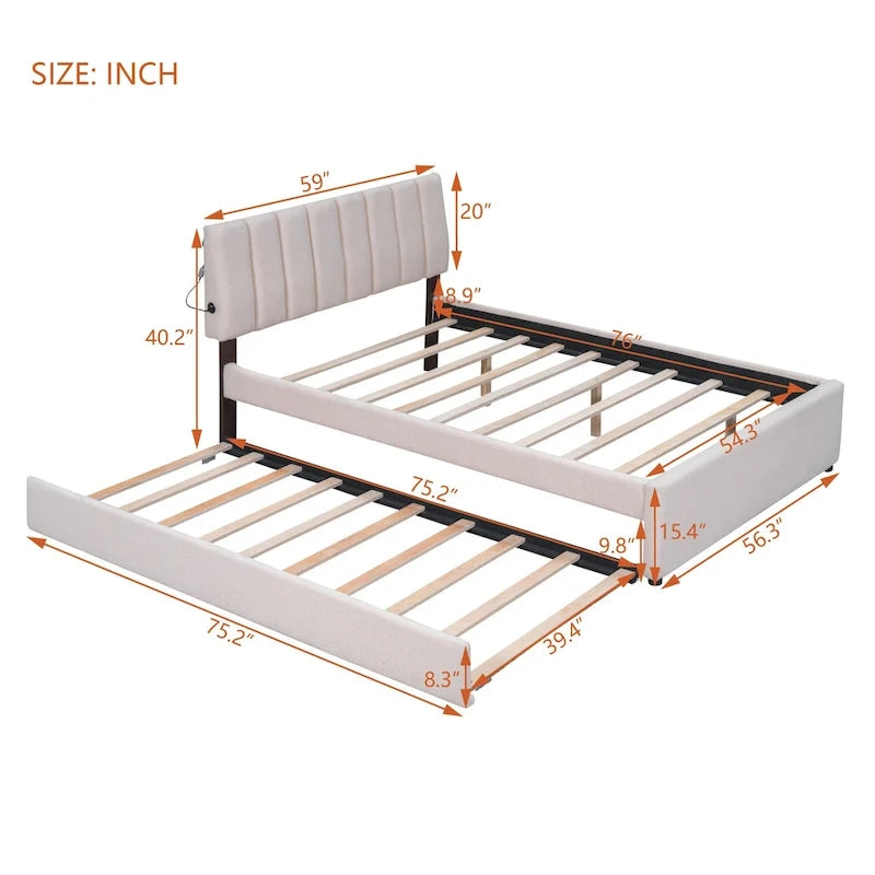 Upholstered Platform Bed with Trundle