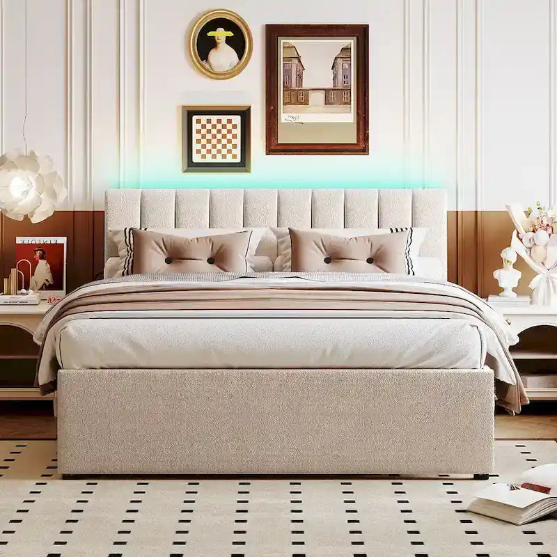 Upholstered Platform Bed with Trundle