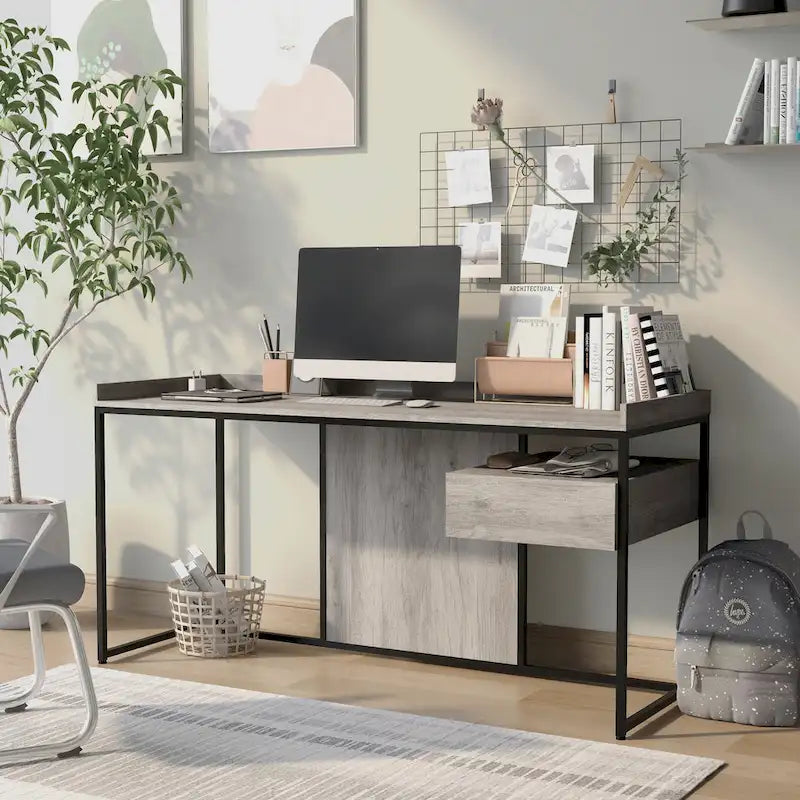 Jaxon Industrial 63-inch Steel Computer Desk with USB Ports by Furniture of America