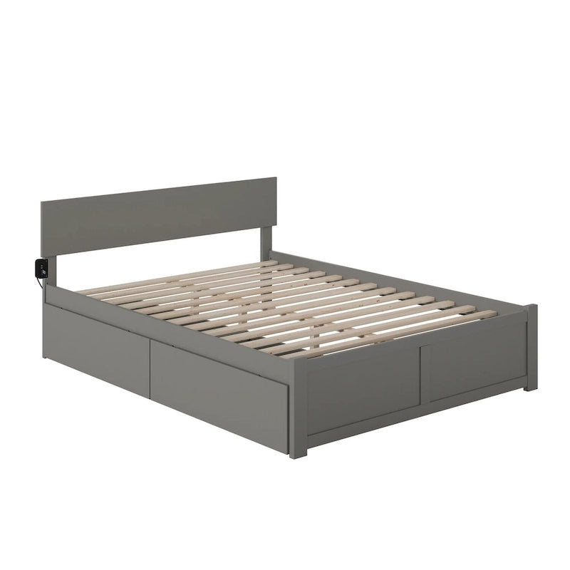 Orlando King Platform Bed with 2 Drawers in Grey