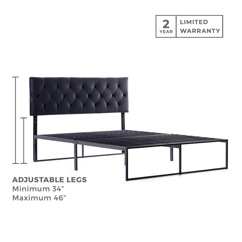 Brookside Adjustable Velvet and Metal Contemporary Platform Bed