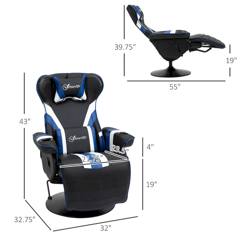 Vinsetto Race Video Game Chair with Reclining Backrest and Footrest, Headrest, and Cup Holder