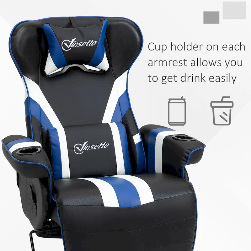 Vinsetto Race Video Game Chair with Reclining Backrest and Footrest, Headrest, and Cup Holder
