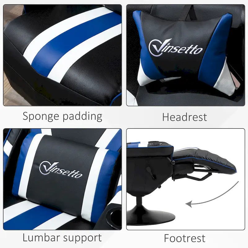 Vinsetto Race Video Game Chair with Reclining Backrest and Footrest, Headrest, and Cup Holder