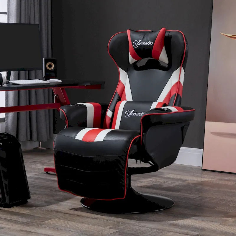 Vinsetto Race Video Game Chair with Reclining Backrest and Footrest, Headrest, and Cup Holder